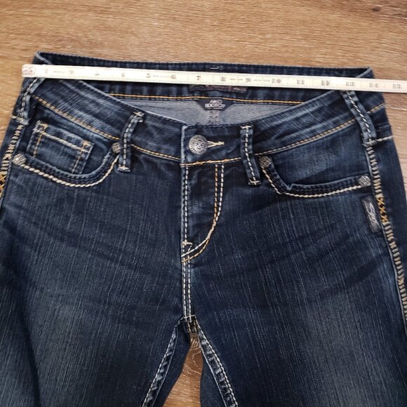 women's dark wash Silver Aiko Bootcut Jeans Sz 27 x 33, western contrast stitch - Picture 14 of 16